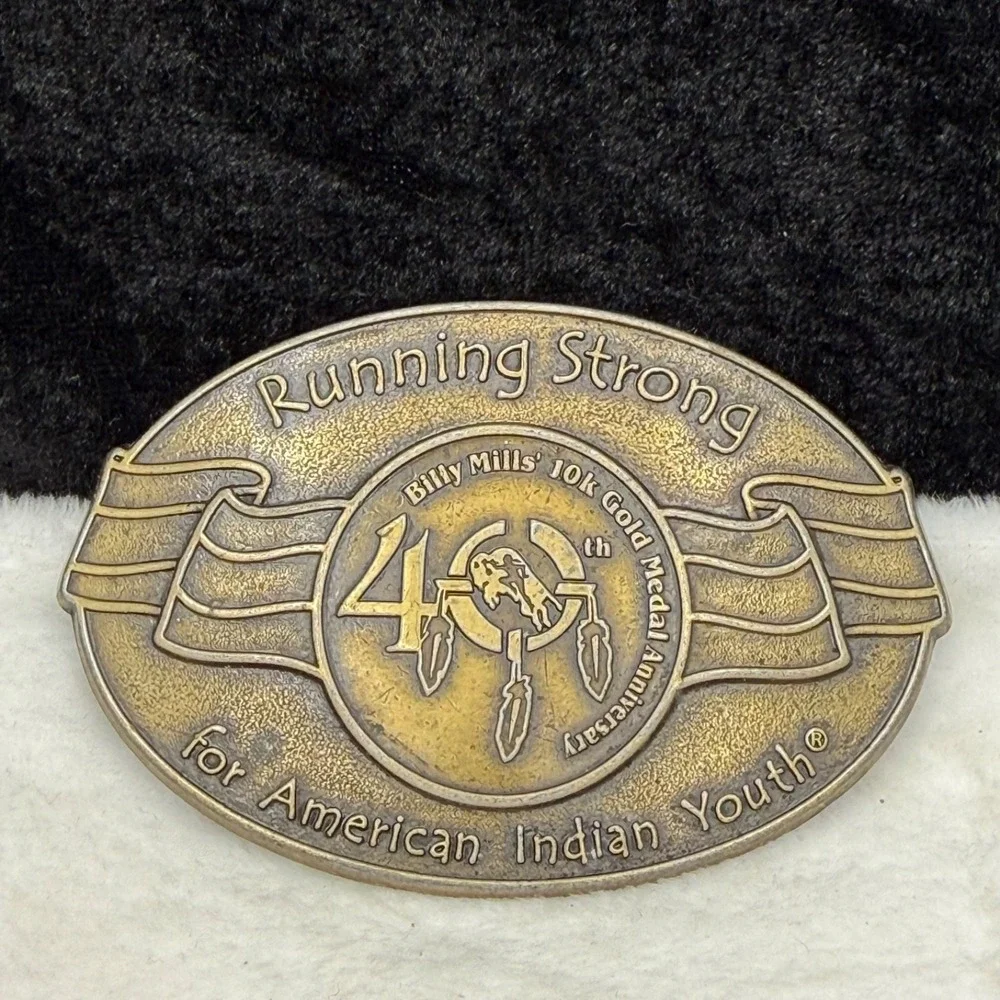 Vintage Belt Buckle Billy Mills Medal Anniversary American Indian